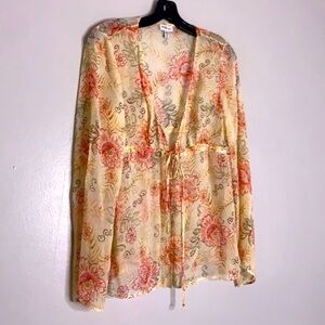 Mimi Maternity Peach Floral Sheer long sleeve cardigan medium
